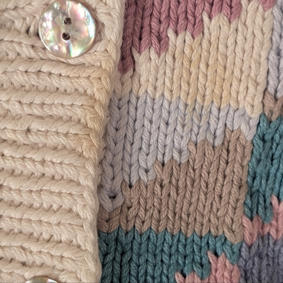 Vintage Robert Scott Ltd Handknit Patchwork Multicolor Cotton Grandpa Cardigan - Picture 3 of 6